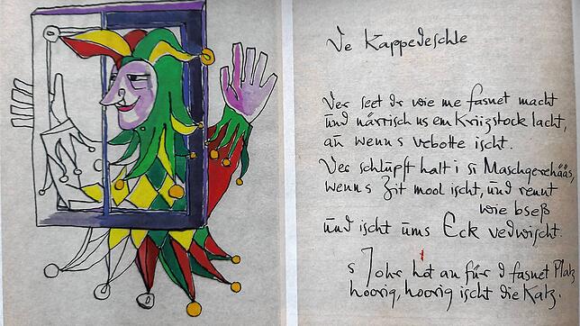 Bruno Epples vier Zeichnungen zu vier Fasnachtsfiguren: Hier &bdquo;de Kappedeschle&ldquo;.