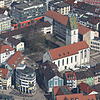 Der Häfler Stadtkern mit dem zentralen Adenauerplatz aus der Vogelperspektive