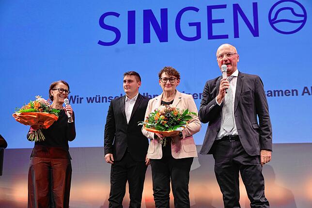 Das Team des Standortmarketingvereins Singen aktiv (von links): Geschäftsführerin Claudia Kessler-Franzen, Julian Müller, Silke Hirt, ...
