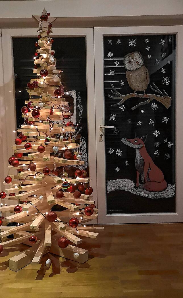 Thomas Rohr aus Eggingen schickte uns dieses Bild seines außergewöhnlichen Weihnachtsbaums und der schönen Fensterdekoration.