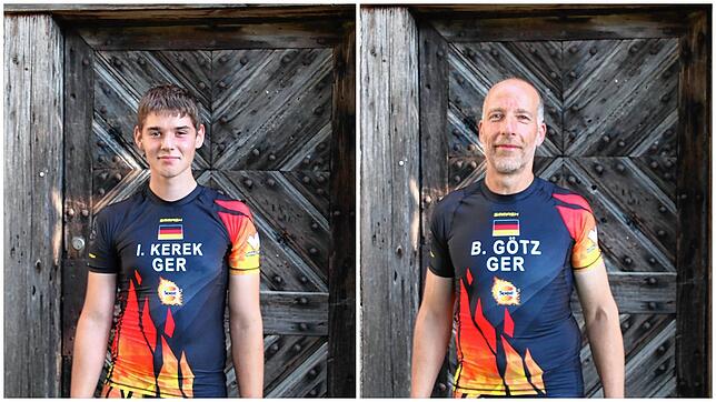 Ian Kerek (links) und Bernd Götz aus Riedböhringen hat die Faszination Extremhindernislauf sofort gepackt. Sie treten für die Bähringer ...