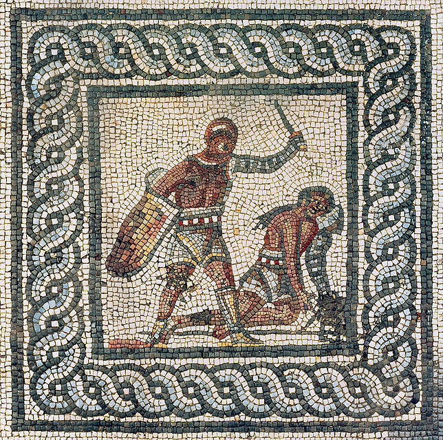 Detail des Gladiatoren-Mosaiks von Augusta Raurica (um 200 nach Christus).