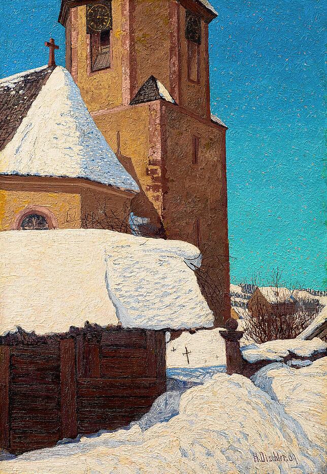 Die Kirche von Hinterzarten, gemalt von Hermann Dischler 1909.