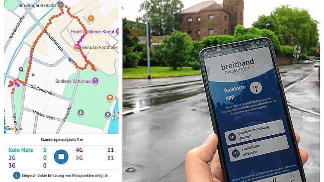 Ein Handynutzer checkt in Bad Säckingen den Empfang mit der Funklochapp der Bundesnetzagentur. Sie zeigt die Daten nach der Analyse ...