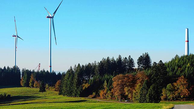 Die Haseler Windräder während der Bauphase.