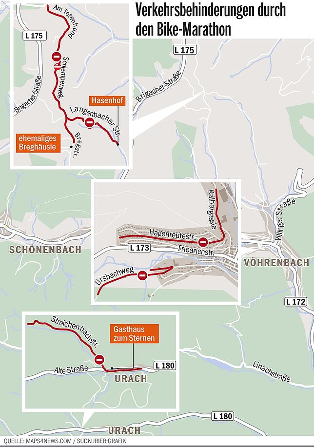 Bild 1: Mehrere Straßen wegen Bikemarathon gesperrt