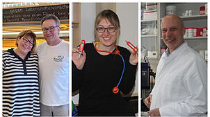 Die Bäckerei-Inhaber Daniela und Christoph Ainser, Tagesmutter Nadine Rieger und Apotheker Michael Vetter blicken zurück auf die ...