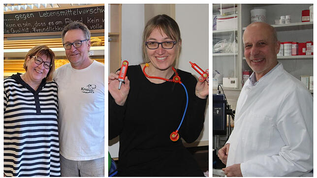 Die Bäckerei-Inhaber Daniela und Christoph Ainser, Tagesmutter Nadine Rieger und Apotheker Michael Vetter blicken zurück auf die ...