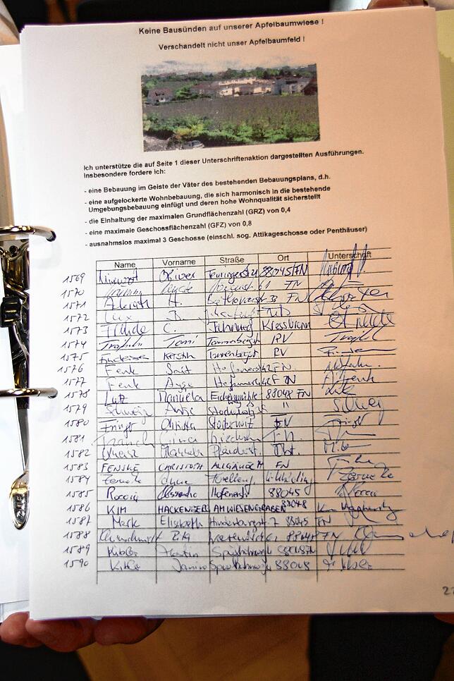 Auszug aus der Unterschriftenliste, die die Initiative damals der Stadtverwaltung übergab.