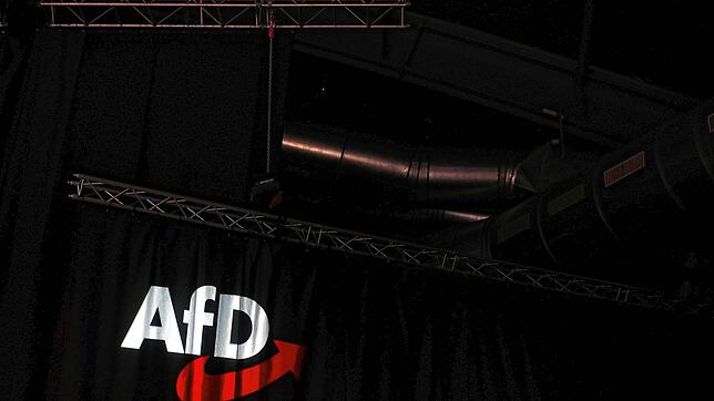 Das AfD-Logo auf dem Bundesparteitag in Braunschweig 2019. Viele Politiker der Partei sind in ihren eigenen Reihen umstritten und stehen ...