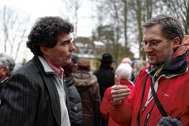 Felix Müller (rechts) bei einem Ortstermin auf dem Areal Büdingen in Konstanz mit Hotelinvestor Hans Jürg Buff im März 2018. Dort war ...
