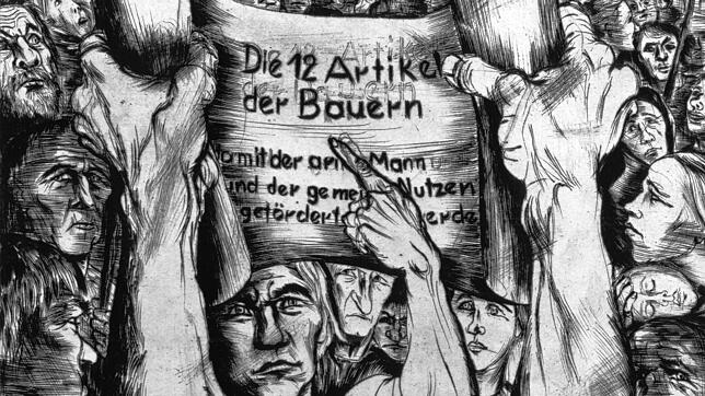 Eine Radierung der Dresdener Malerin Lea Grundig (1906-1977) verweist auf den Kampf der Bauern um ihre Rechte.