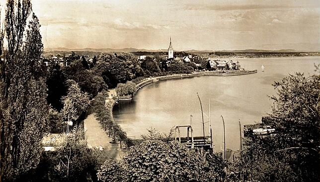 1925: Der Uferpark vom Schloss aus gesehen.