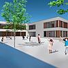 Ein Blick auf den ersten Bauabschnitt des Schulcampus Blumberg, Ansicht vom alten Eichbergschulgebäude aus gesehen.