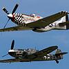 Formation flugfähiger Oldtimer: Eine Messerschmidt Bf 109 und eine amerikanische North American P51 Mustang. Beide Maschinen wurden bei ...