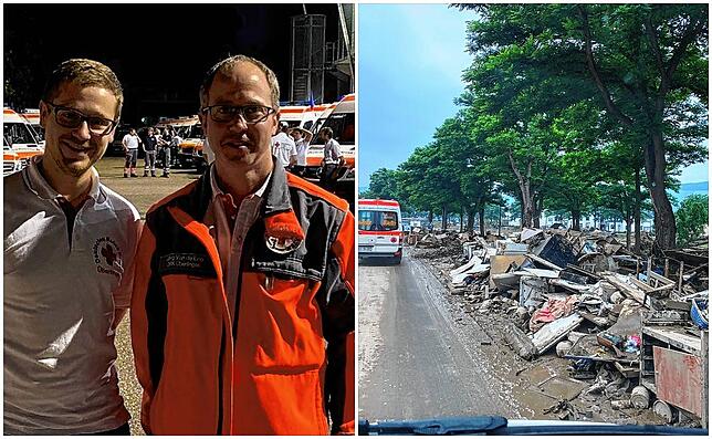 Julian Schweikart und Jörg van de Loo vom DRK Überlingen waren drei Tage im Landkreis Ahrweiler und haben die Menschen in Not unterstützt.