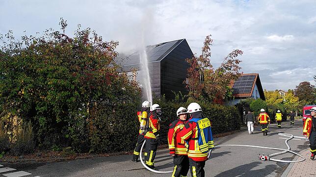 Mehrere Einsatzkräfte der Feuerwehr waren wegen des Brandes in Wahlwies im Einsatz.