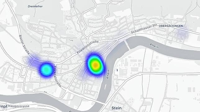 An diesen Stellen in Bad Säckingen haben wir Mobiltelefone mit Corona-App registriert.