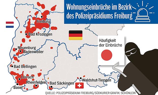 Einbrüche im Jahr 2018 im Bereich des Polizeipräsidiums Freiburg.