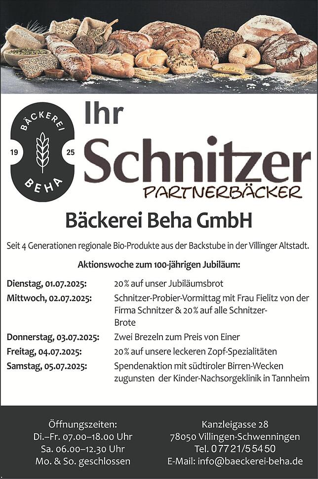 Bild 1: 100 Jahre Bäckerei Beha in VS-Villingen: Frische Backwaren in Handarbeit hergestellt