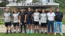 Die Neuzugänge und Trainer der SG Marbach/Rietheim: (von links) Cheftrainer René Riegger, Co-Trainer Marco Effinger, Sinan Kavus, Tim ...