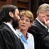 Christina Block, deutsche Gastronomin und Unternehmerin, neben ihren Verteidigern Otmar Kury (r) und Ingo Bott für den Prozessbeginn ...