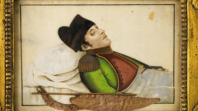 Napoleon auf dem Sterbebett. Das Bild ist Teil der Ausstellung &bdquo;Napoleons Ende auf St. Helena und der Arenenberg&ldquo; auf ...