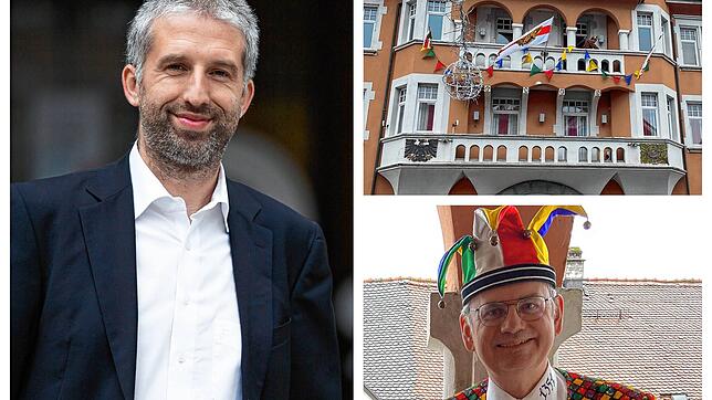 Der Tübinger Oberbürgermeister Boris Palmer (links) wird der Ehrengast gewesen beim Spätschoppen zum Auftakt in die Stockacher Fasnet ...