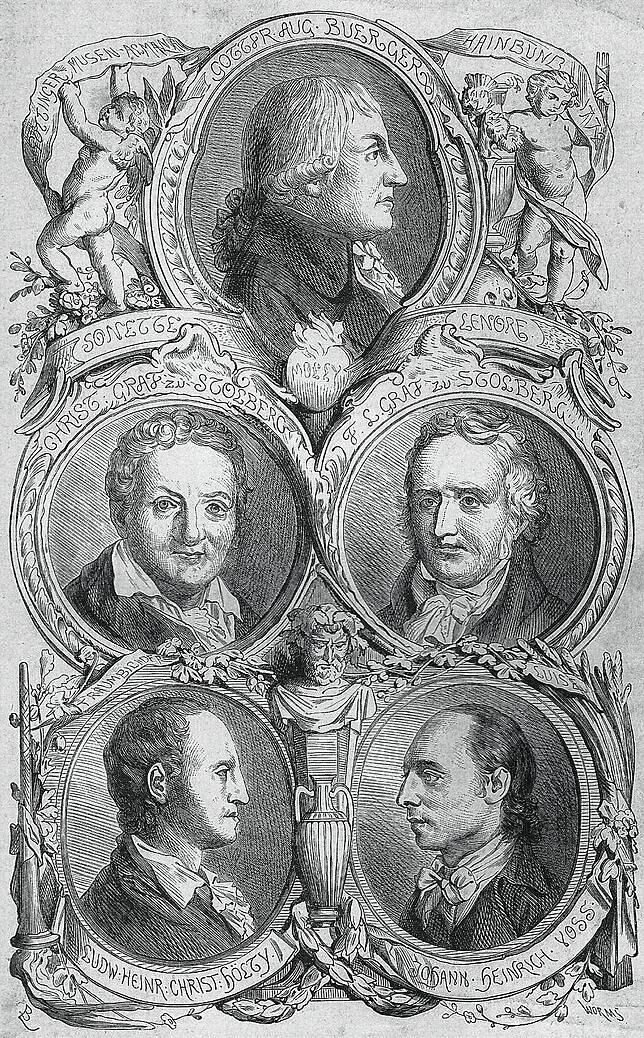 Mitglieder des Göttinger Hainbunds: Gottfried August Bürger, Christian zu Stolberg-Stolberg, Friedrich Leopold zu Stolberg-Stolberg, ...