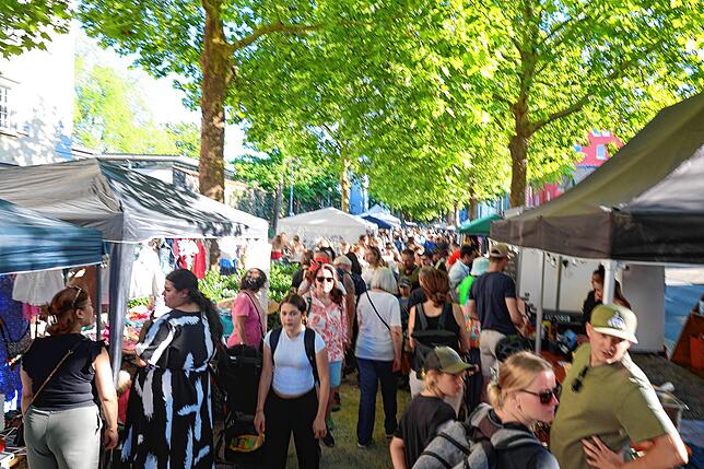 Bild 6: Mega Flohmarkt in Konstanz und Kreuzlingen: die ersten Besucher schlendern über die Verkaufsflächen