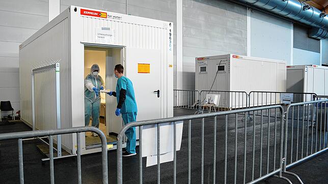 Das Corona-Testzentrum auf dem Friedrichshafener Messegelände