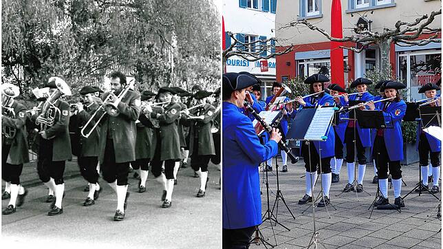Die Stadtkapelle Radolfzell im Jahr 1997 (links) und im Jahr 2022.