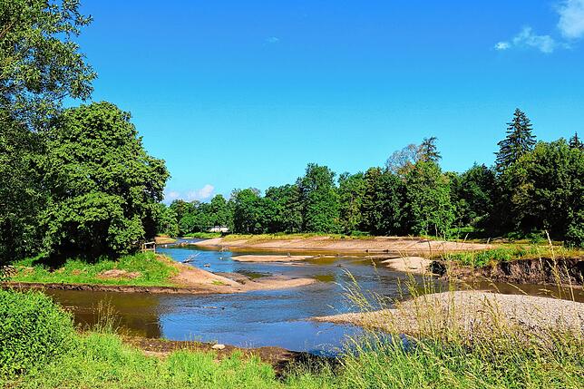 Der Blick vom künftigen Schutz- und Beobachtungswall auf den im vergangenen Jahr modellierten Zusammenfluss-Bereich der ganz jungen Donau.