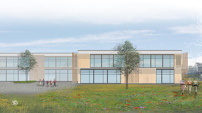 Viel Holz und Licht: Der Neubau der Teuringer-Tal-Schule nimmt Gestalt an.