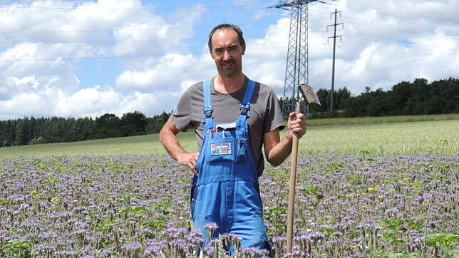 Andreas Moser inmitten seiner  Bienenweide.