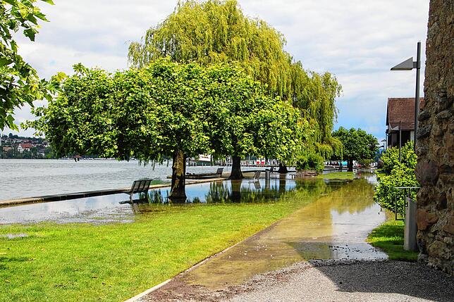 Die Parkanlage in Steckborn entlang des Sees steht unter Wasser.