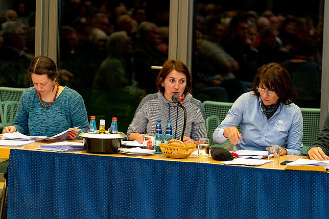 Die drei Gemeinderätinnen Franziska Hornscheidt, Marielle Dannert und Birgit Helms stimmen schließlich gegen eine Ansiedlung von Aldi ...