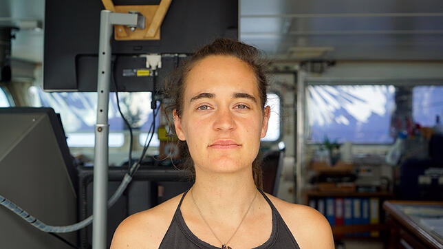 Carola Rackete aus Kiel, deutsche Kapitänin der &ldquo;Sea-Watch 3&bdquo;, aufgenommen an Bord des Rettungschiffs.
