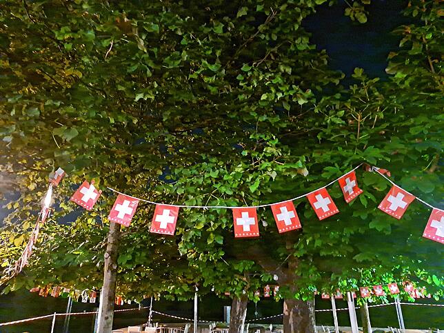 In der ganzen Stadt sind Girlanden mit der Nationalfahne zu sehen.