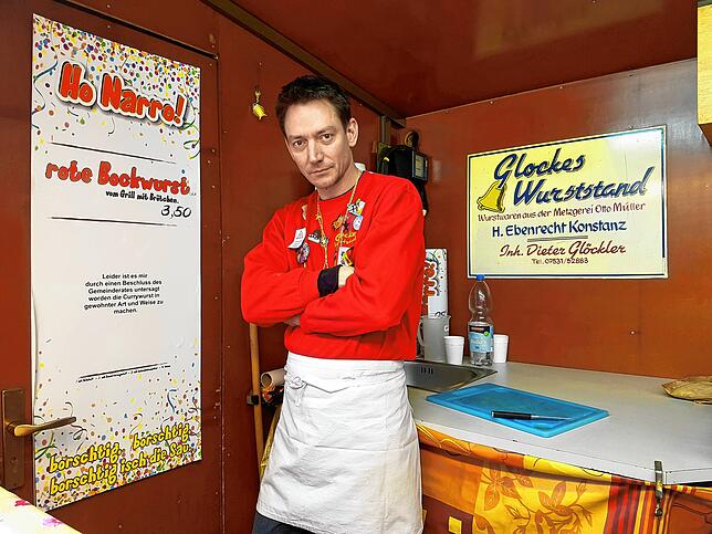 Marcus Glöckler an seinem Wurststand &ndash; ohne Currywurst