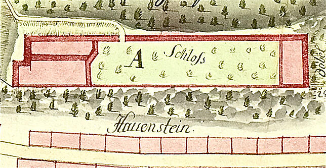 Historisch: In einer schematischen Darstellung der Burgruine Hauenstein aus dem Jahr 1803 sind im Areal A, das in der dazugehörigen ...