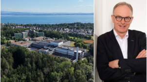 Links: Das Klinikum Friedrichshafen im Juli 2025. Rechts: Jan-Ove Faust, der neue Geschäftsführer des Klinikums.