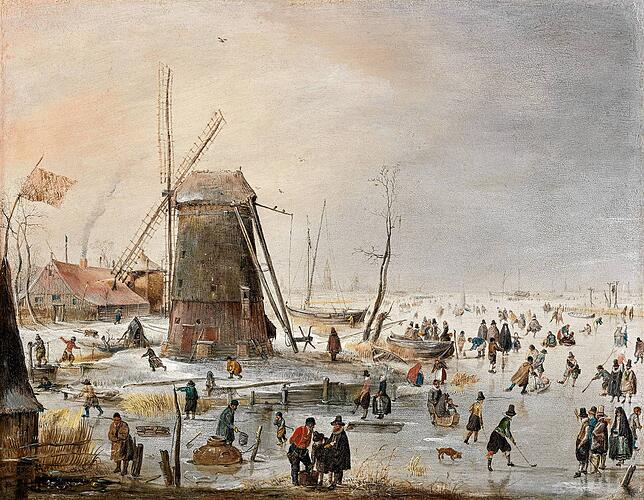 Hendrick Avercamp: Winterlandschaft mit Eisvergnügen, frühes 17. Jahrhundert.