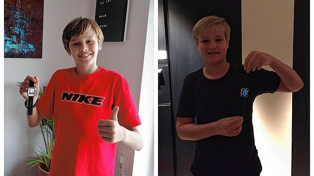 Links Finder Noah Mendler (11) aus Bodman, rechts Jesse (14) aus Rotterdamm, der die Apple Watch verloren hatte.
