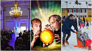 Poetry Slam im Museum Art.Plus, witziger Jahresrückblick in der Kulturfabrik Furtwangen, Schlittschuhfahren in Blumberg (von links): Das ...