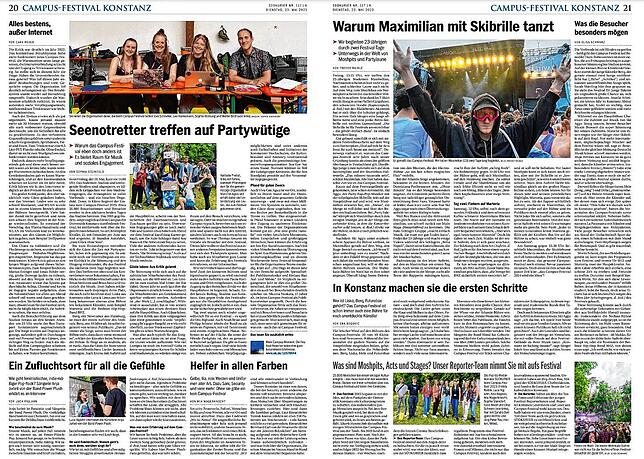 Eine ganze Doppelseite in der Zeitung: Auch das hat die Pop-Up-Redaktion beim Campus-Festival 2023 auf die Beine gestellt.
