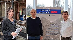 Alexandra Jelitte-von Ow von der Schlosserei Hasenfratz (links), Günter Gebauer und Joachim Hettler von der Kreishandwerkerschaft ...
