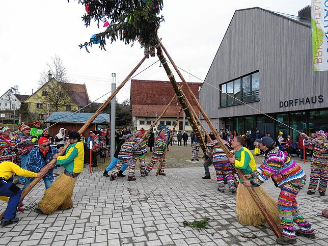 Noch nie war ein Narrenbaum in Überauchen so groß wie an dieser Fasnet.