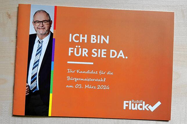 Mit dieser Broschüre wirbt Rudolf Fluck in Mönchweiler für seine Wiederwahl zum Bürgermeister.