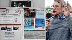 Links unten die Anzeige von Bernhard Straßer (Bild) in &bdquo;Salem aktuell&ldquo;, rechts in der Mitte außen die Anzeige der AfD.